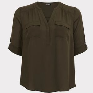 Torrid - OLIVE GEORGETTE PULLOVER BLOUSE